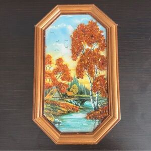 Vintage Baltic Amber Stone Art Picture Handmade Latvian Amber